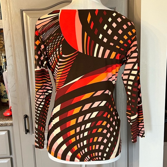 Vintage BCBG Max Azria Faux Wrap Swirl Print Jersey Knit Top - Picture 4 of 5